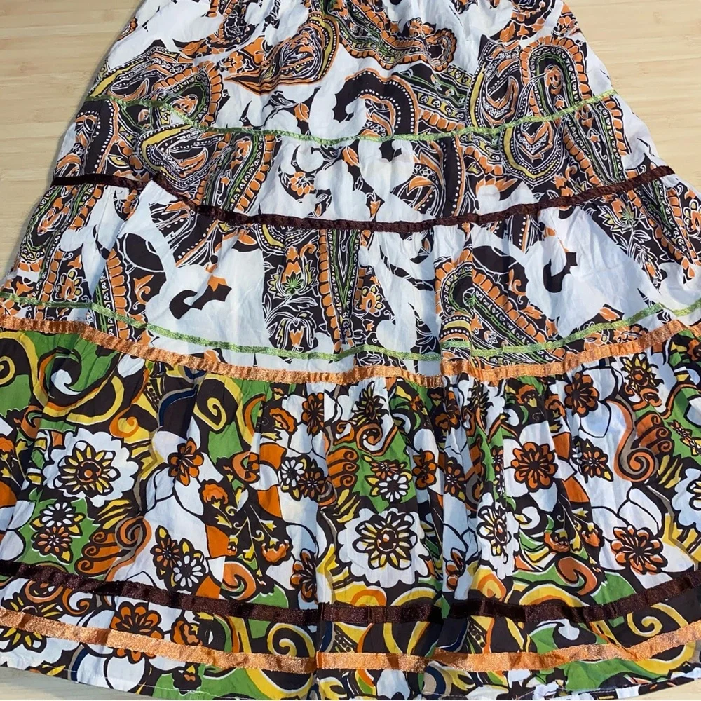 Choices Paisley Peasant Boho Tiered Midi Skirt Multicolor Y2K Large
